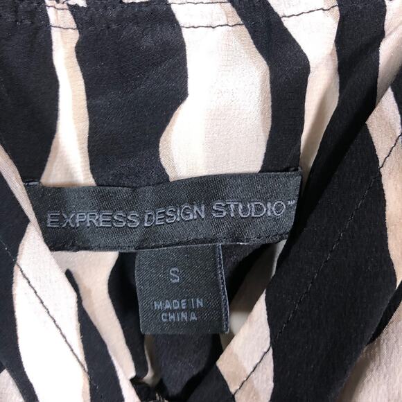 Express Womens Blouse Black Cream Zebra Print V Neck Spaghetti Tank 100% Silk S - Picture 6 of 12